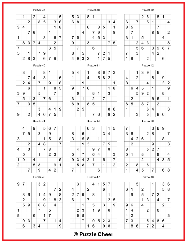 free printable sudoku puzzles
