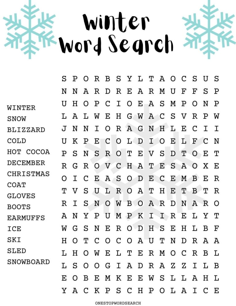 Winter Word Search Puzzle With Answer Sheet Seasonal Puzzles Family Activities Children s Puzzles Etsy