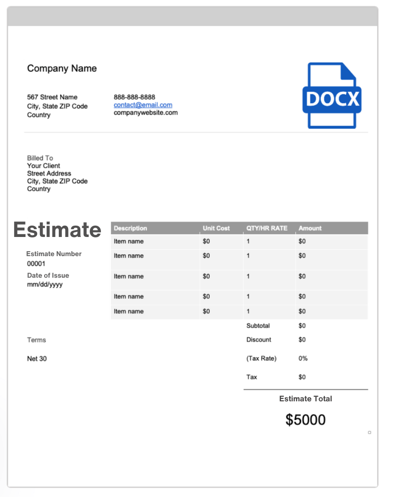 free estimate template word