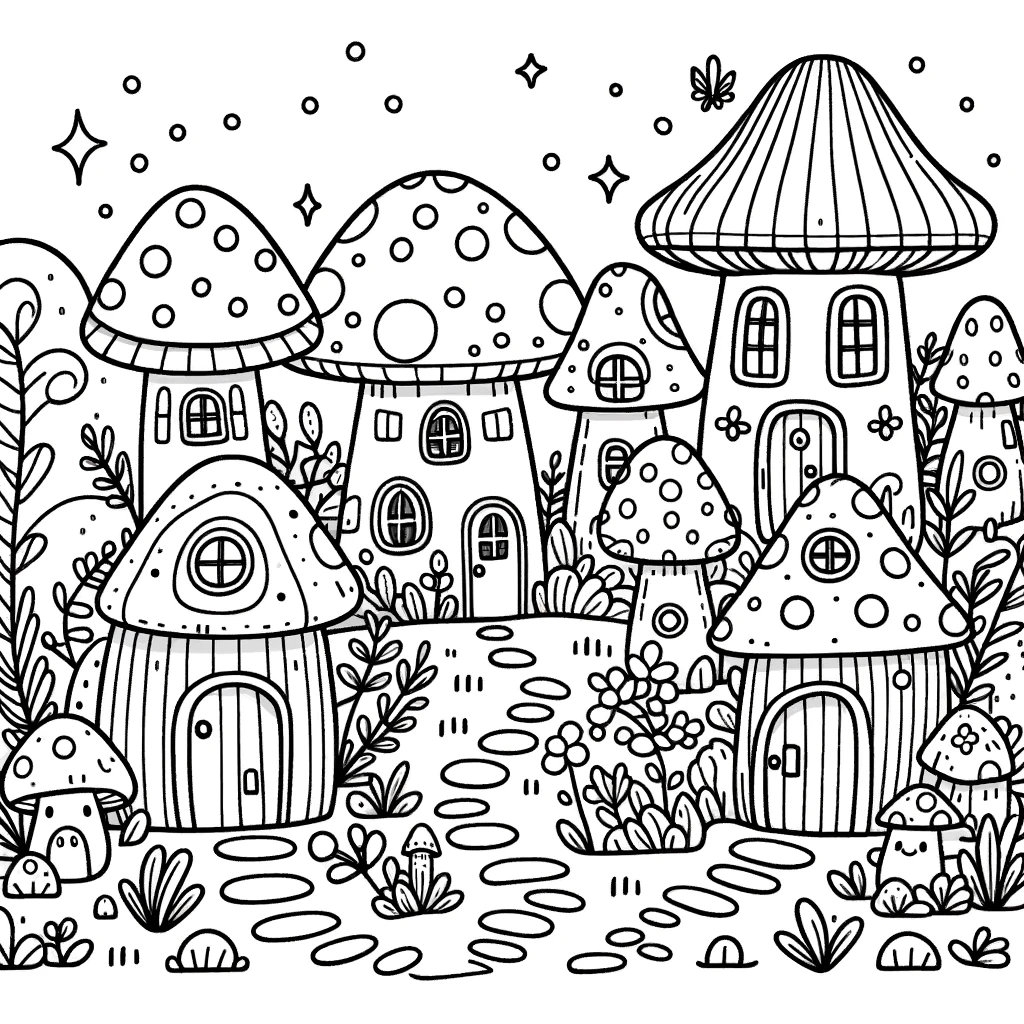 25 Mushroom Coloring Pages Stress Relief Mushroom Coloring Page Cute Mushroom House Etsy