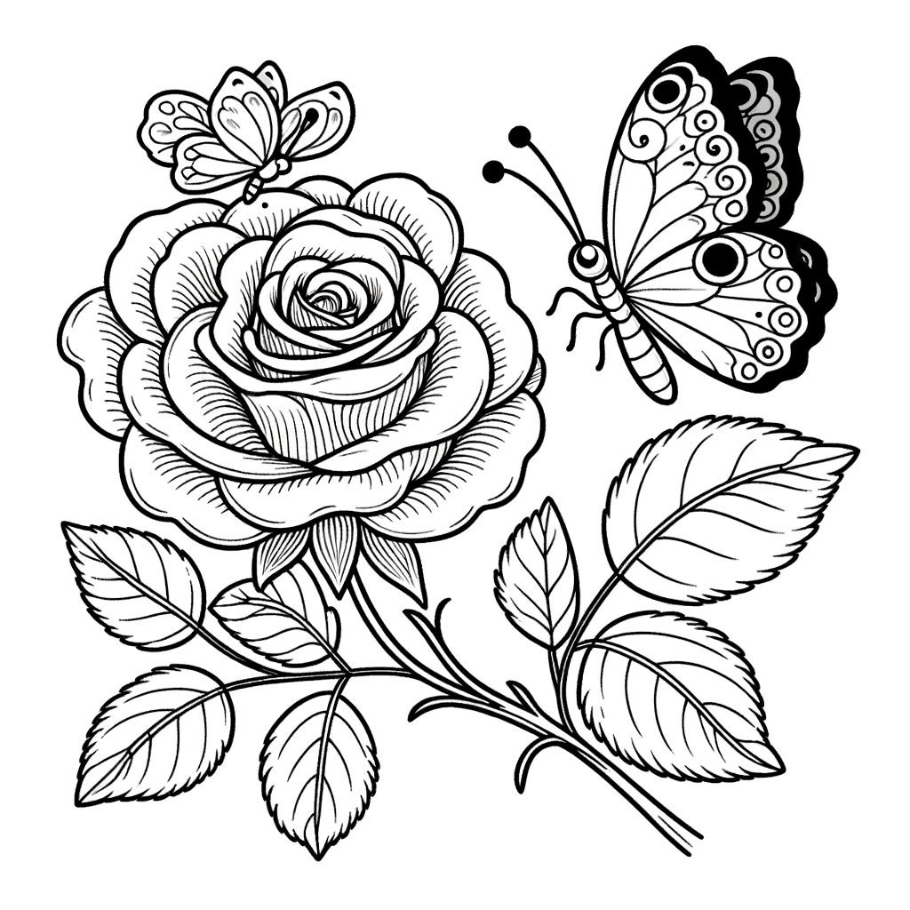5 Rose Coloring Pages Valentines Day Coloring Flower Coloring Page Relaxing Coloring Rose Coloring Etsy
