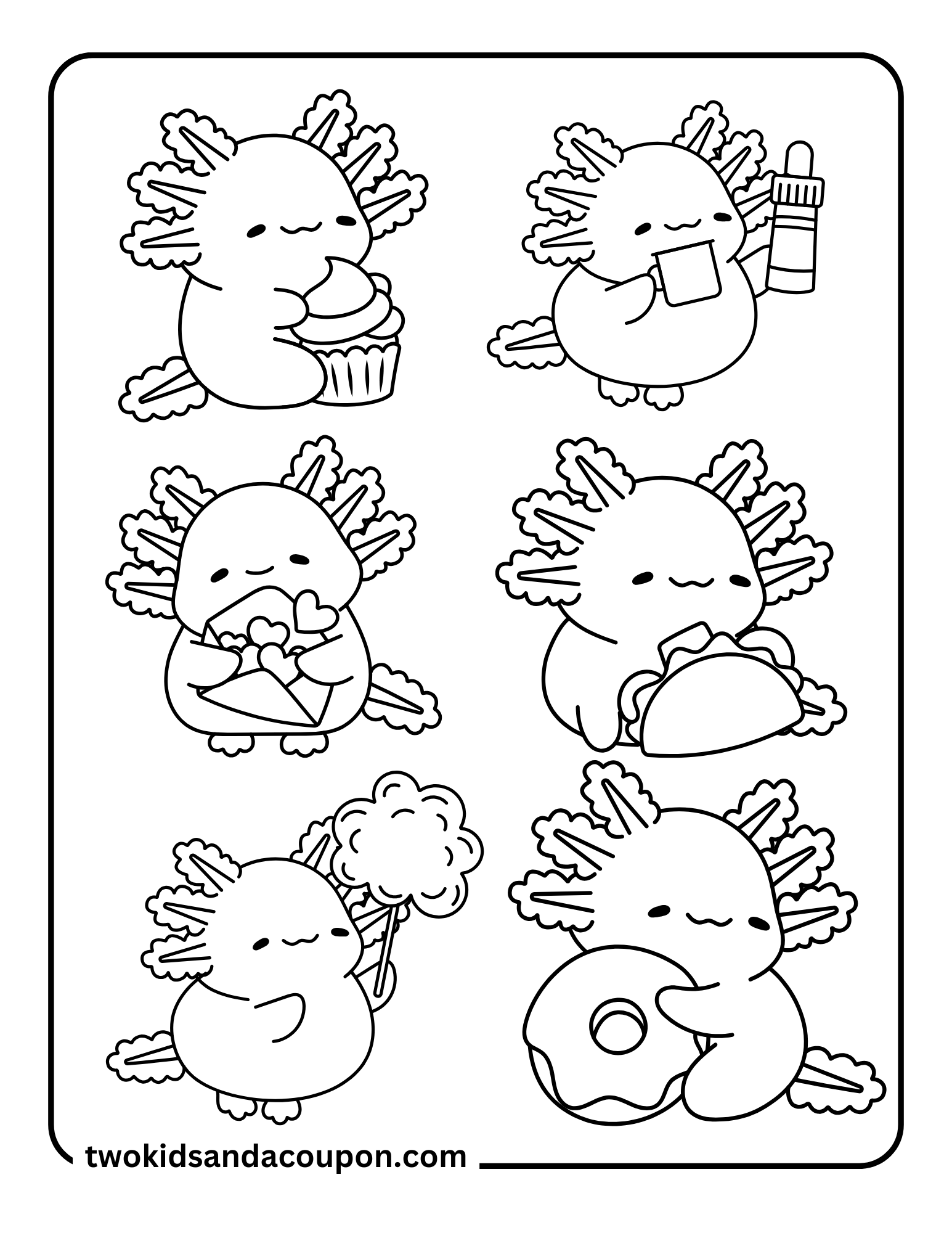 6 Cute Kawaii Axolotl Coloring Pages 6 Cute Kawaii Axolotl Coloring Pages