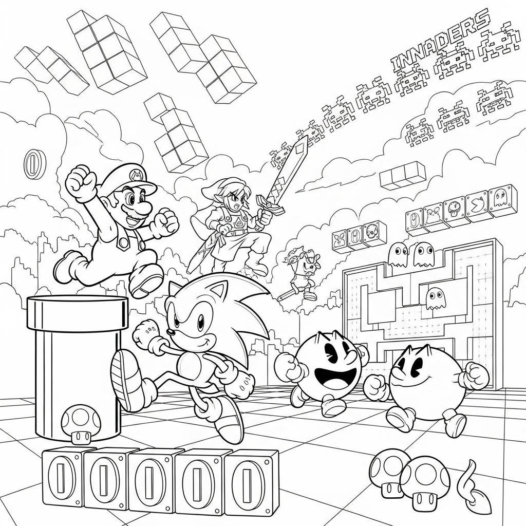 80s 90s Video Game Heroes Coloring app