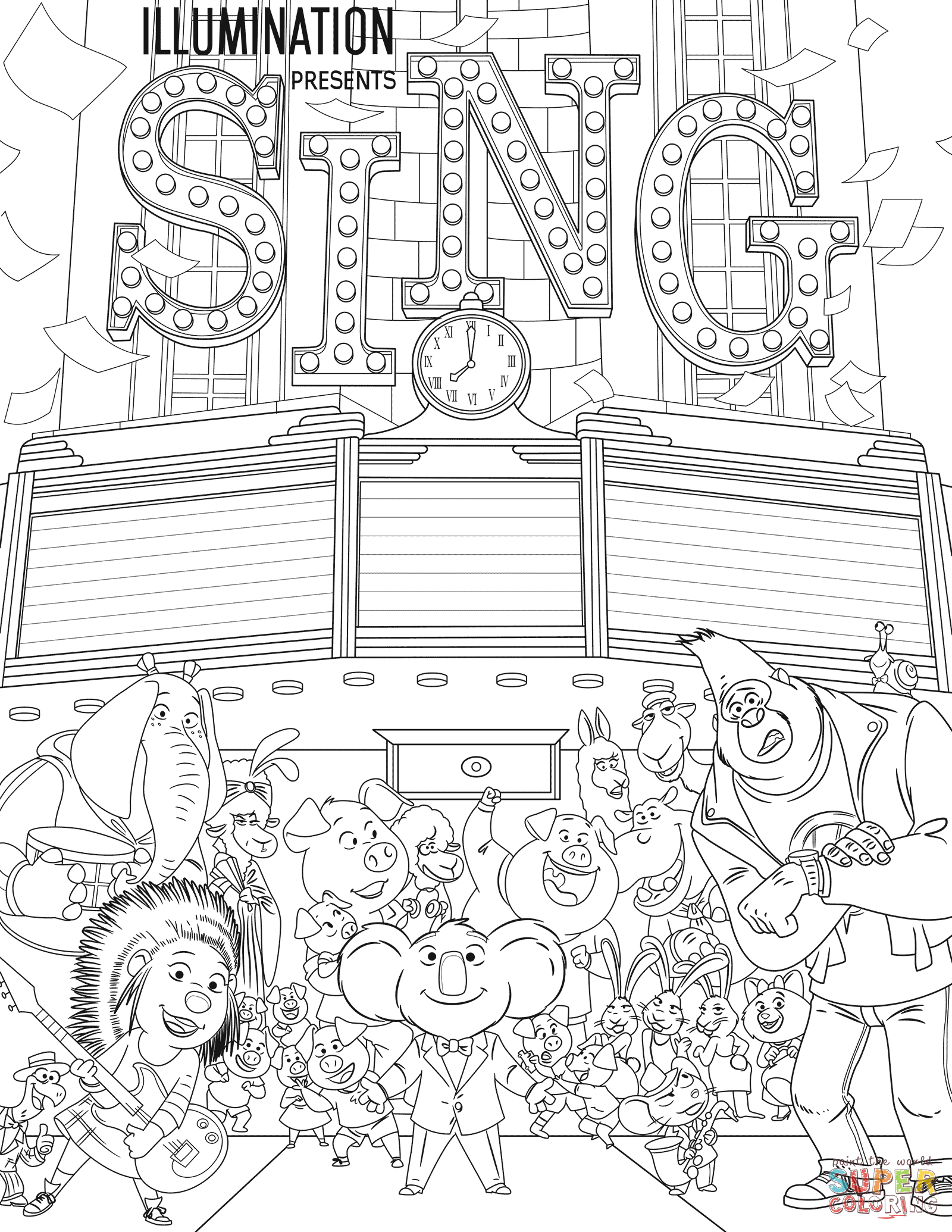 All Characters From Sing Coloring Page Free Printable