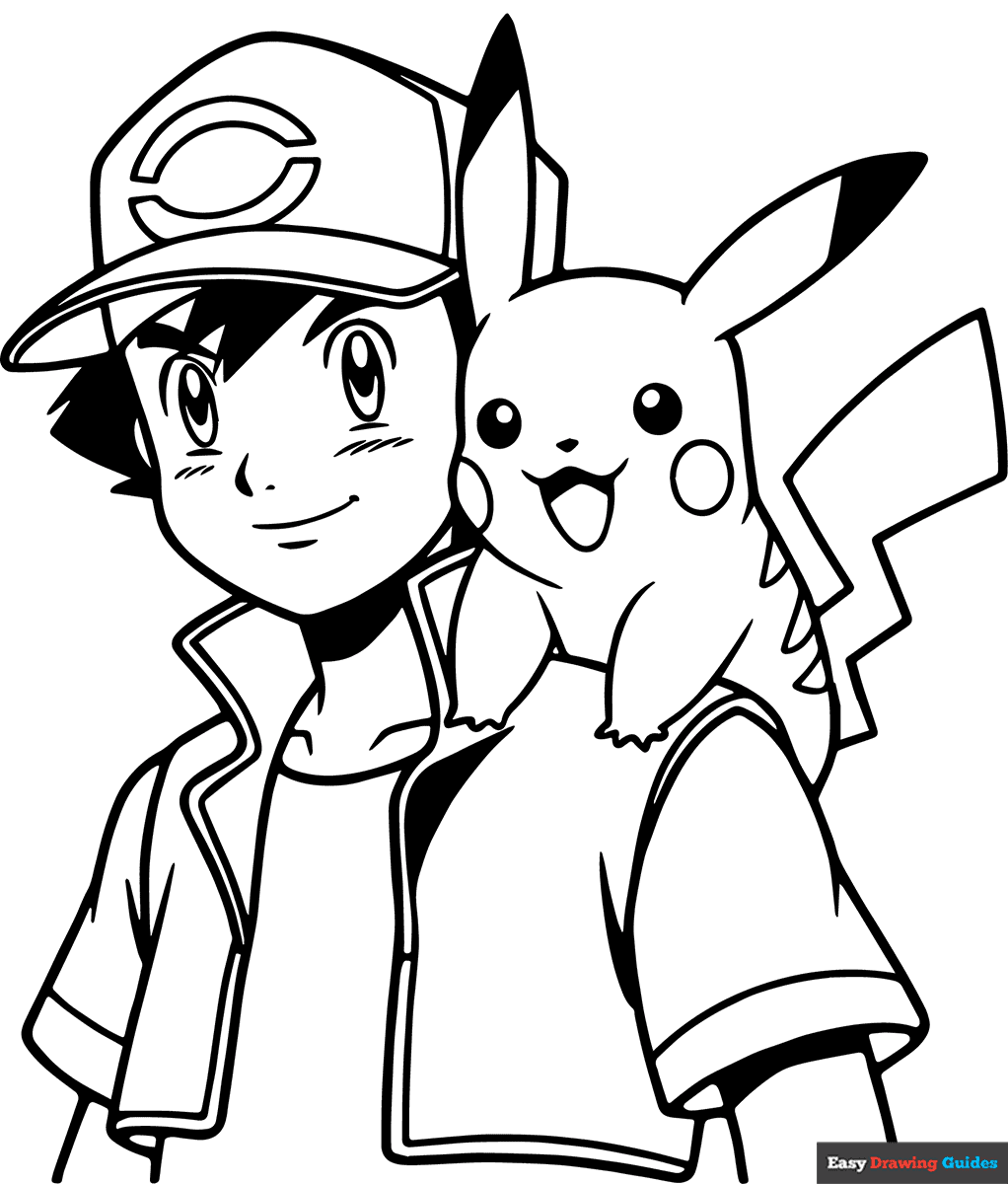 Ash And Pikachu Coloring Page Easy Drawing Guides Ash And Pikachu Coloring Page Easy Drawing Guides