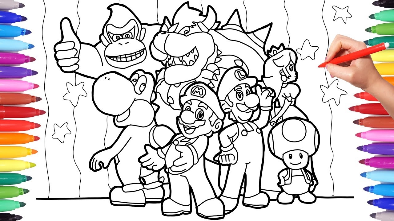 Coloring Super Mario And All His Friends Super Mario Nintendo Videogame Coloring Pages For Kids YouTube