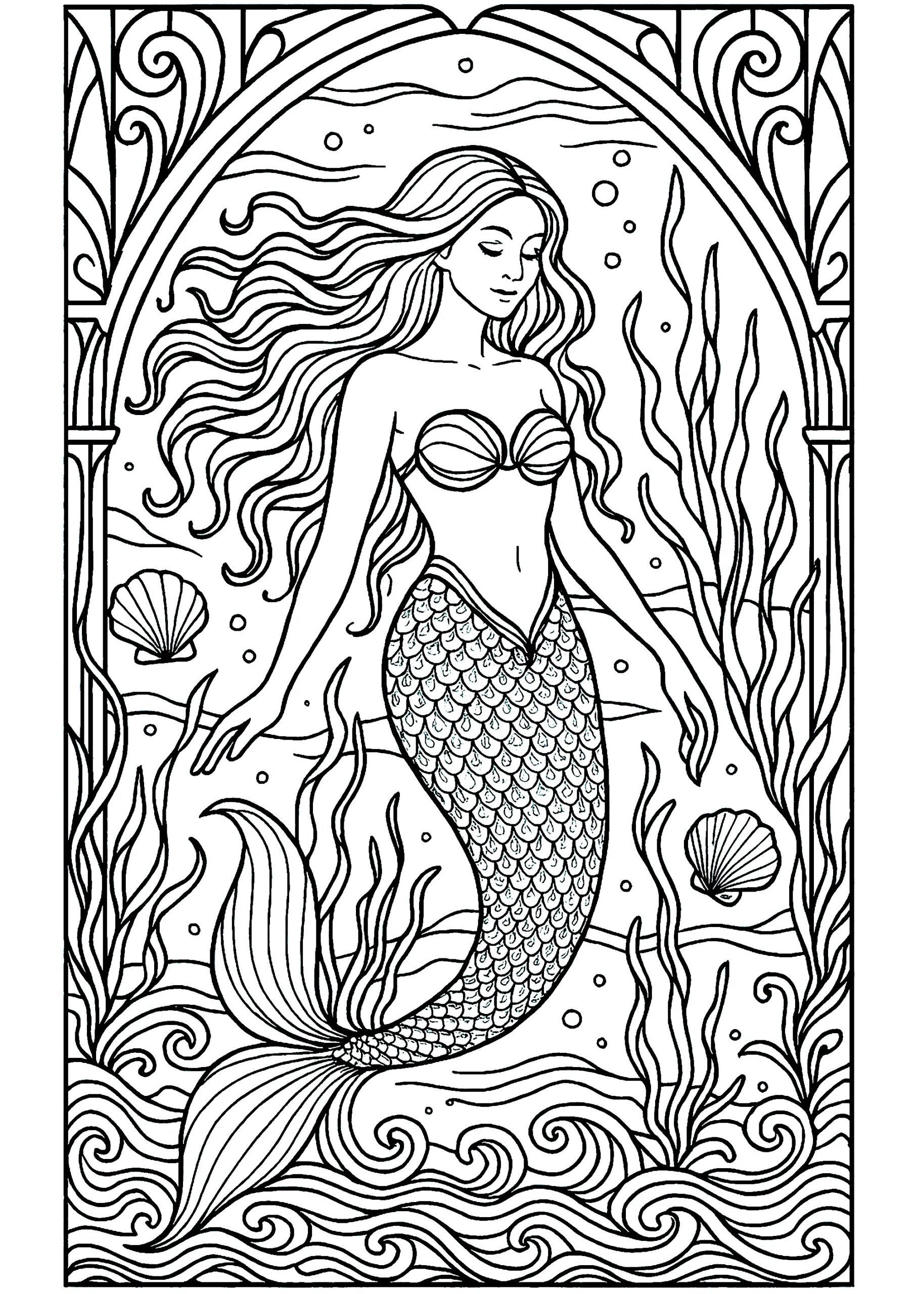 printable mermaid coloring page