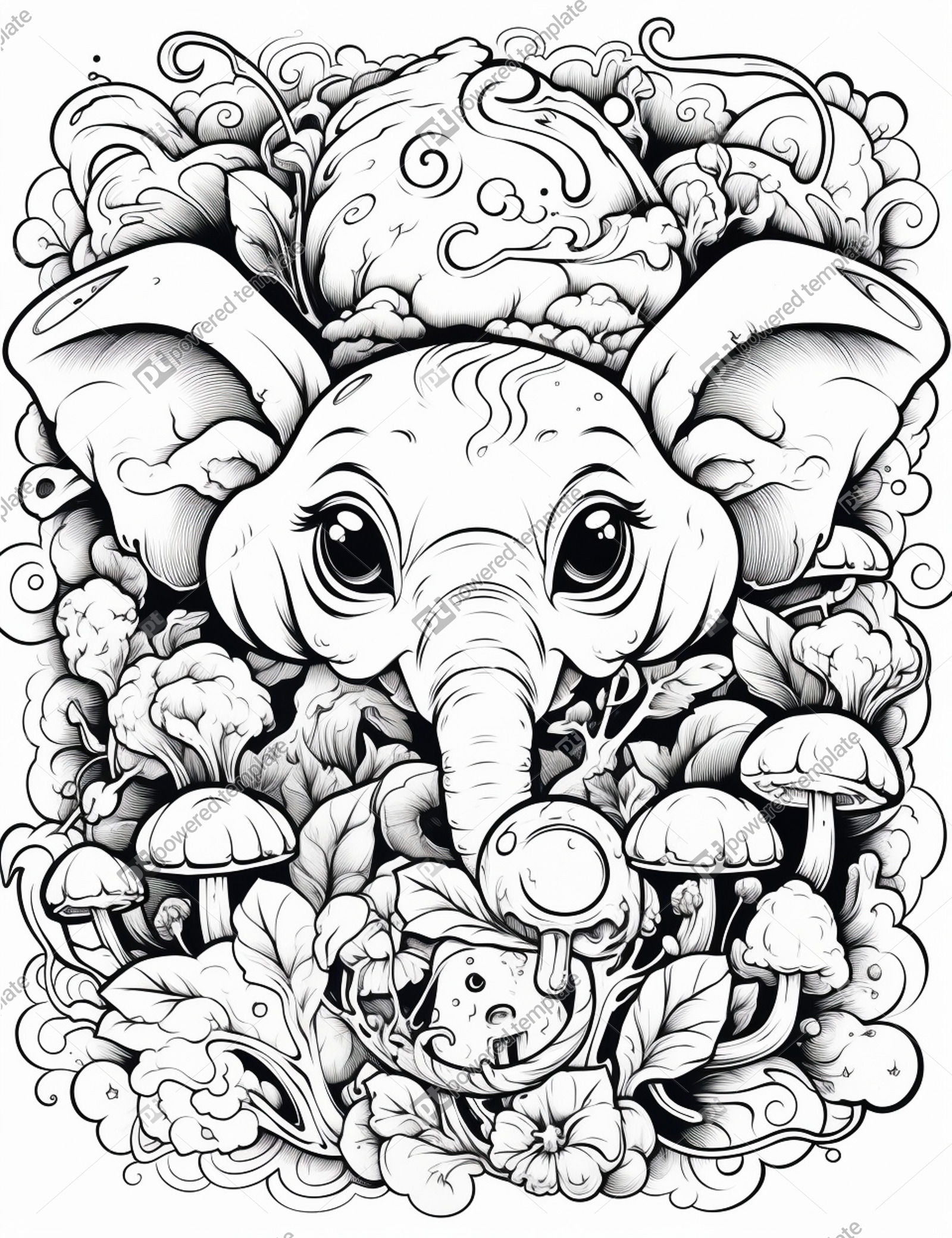 Cute And Trippy Stoner Smoked Animal Coloring Page Psychedelic Adult Cartoon Illustration AI Image PoweredTemplate 132618 PoweredTemplate