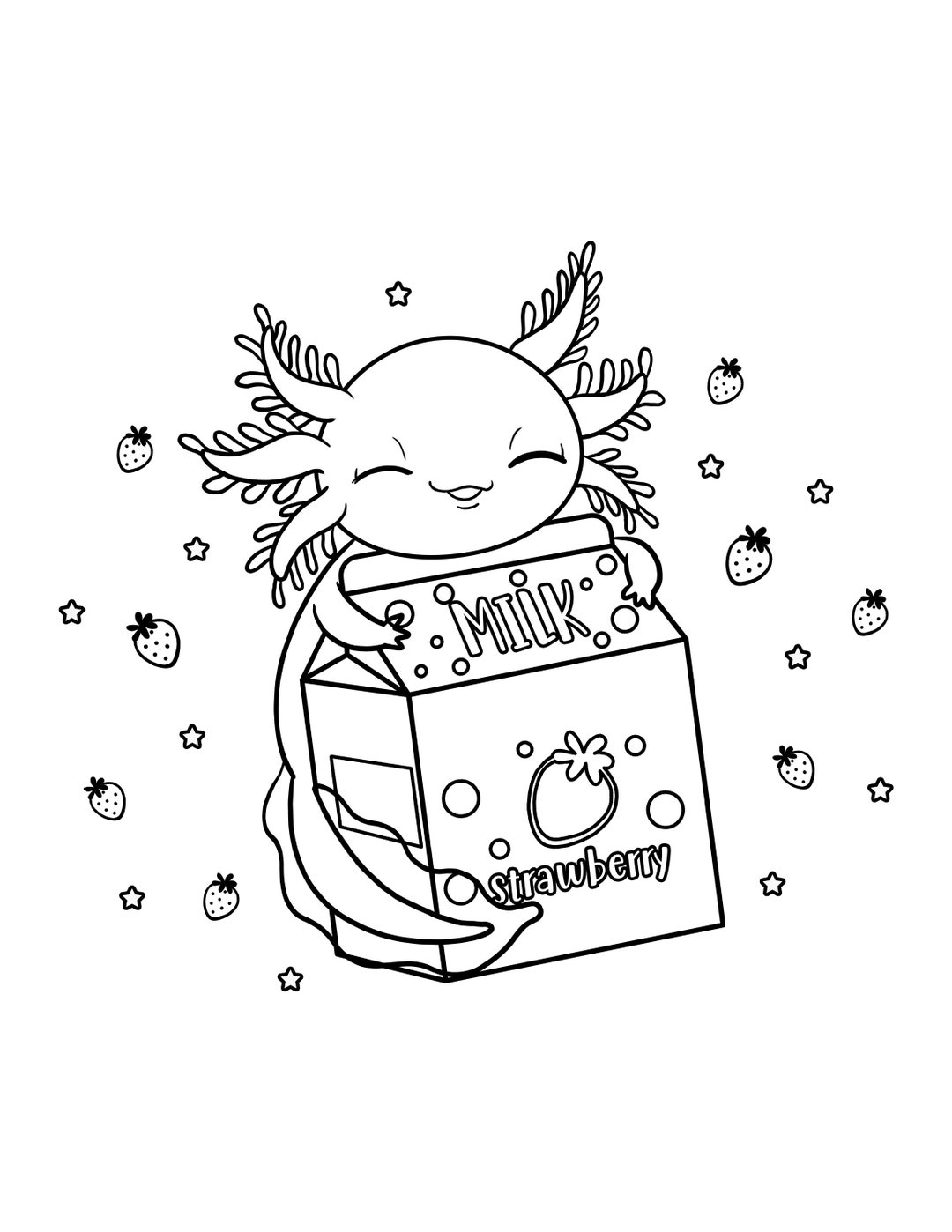 Cute Axolotl Coloring Page Digital Download Axolotls Kawaii Kids Printable Etsy