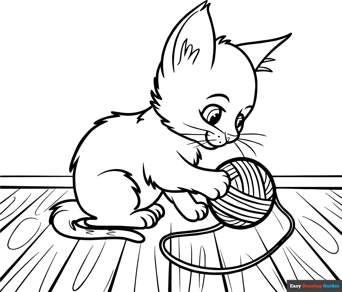 Cute Kitten With Ball Of Yarn Coloring Page Easy Drawing Guides Cute Kitten With Ball Of Yarn Coloring Page Easy Drawing Guides