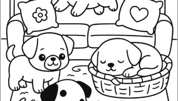 Dogs Playing In The Living Room Dog Coloring Pages