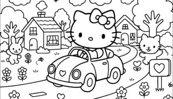 Driving Around Hello Kitty Coloring Pages