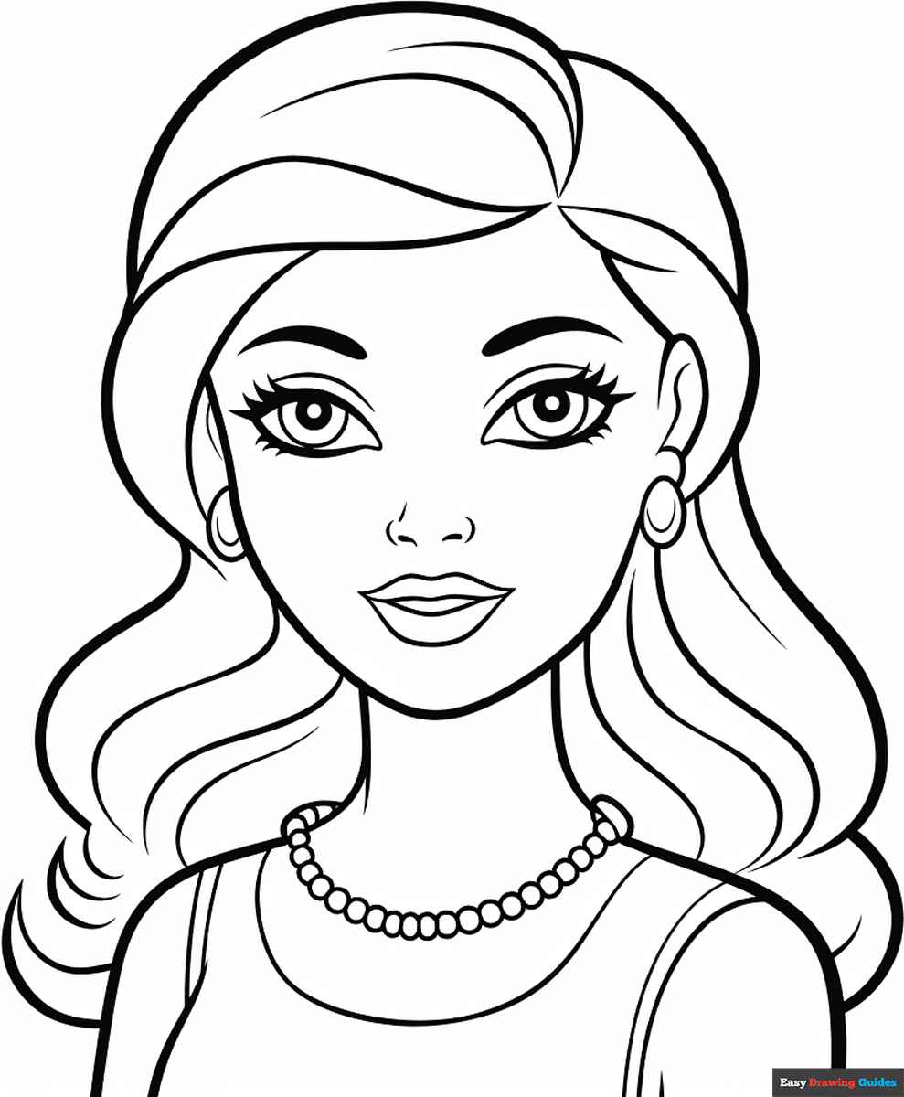 Easy Barbie Coloring Page Easy Drawing Guides Easy Barbie Coloring Page Easy Drawing Guides