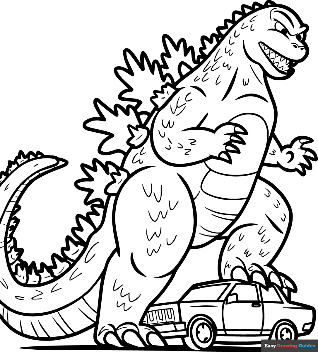 Godzilla Stomping Cars Coloring Page Easy Drawing Guides Godzilla Stomping Cars Coloring Page Easy Drawing Guides