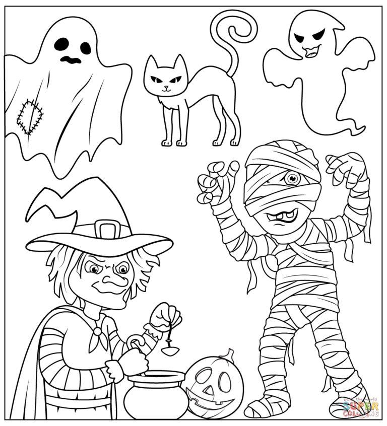 Halloween Characters Coloring Page Free Printable