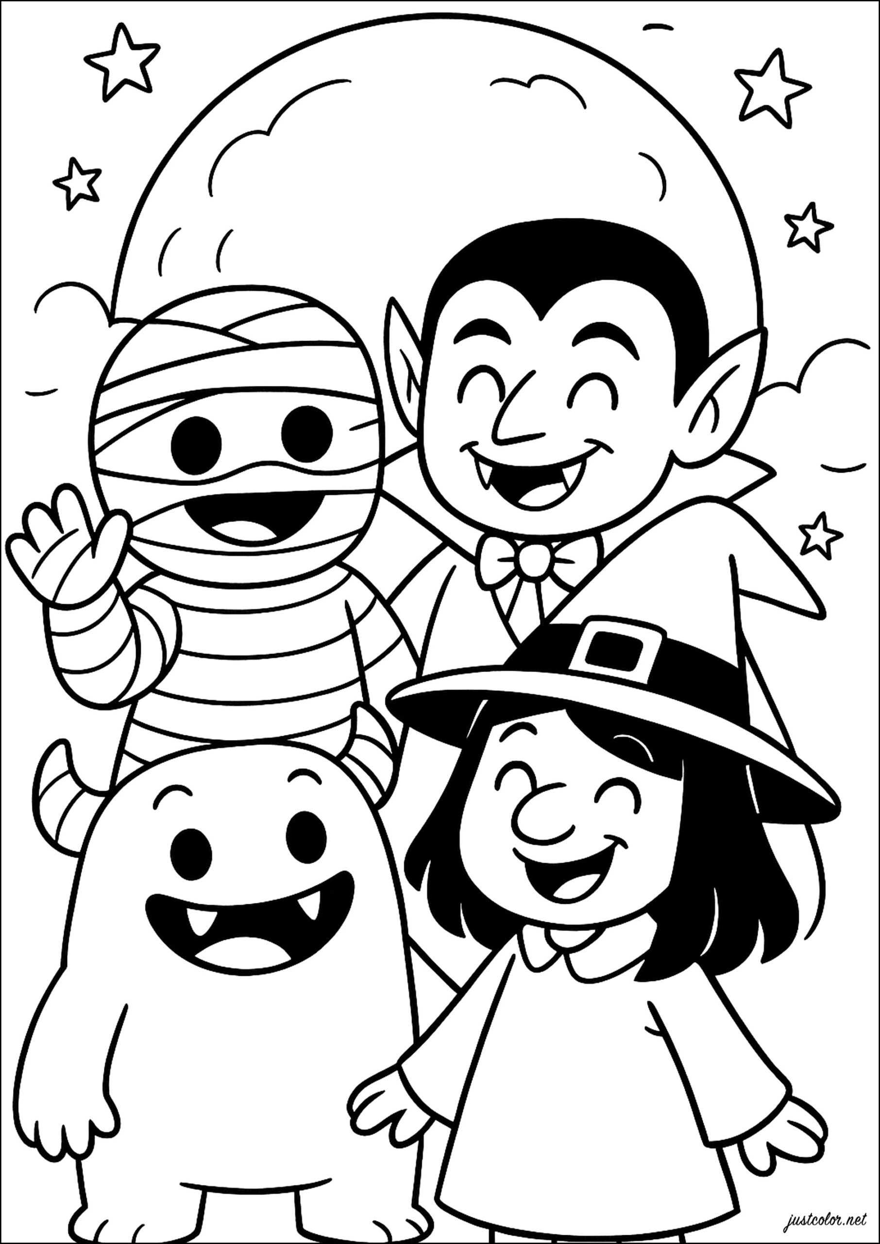 Halloween Creatures And Moonlight Halloween Coloring Pages For Kids Halloween Creatures And Moonlight Halloween Coloring Pages For Kids