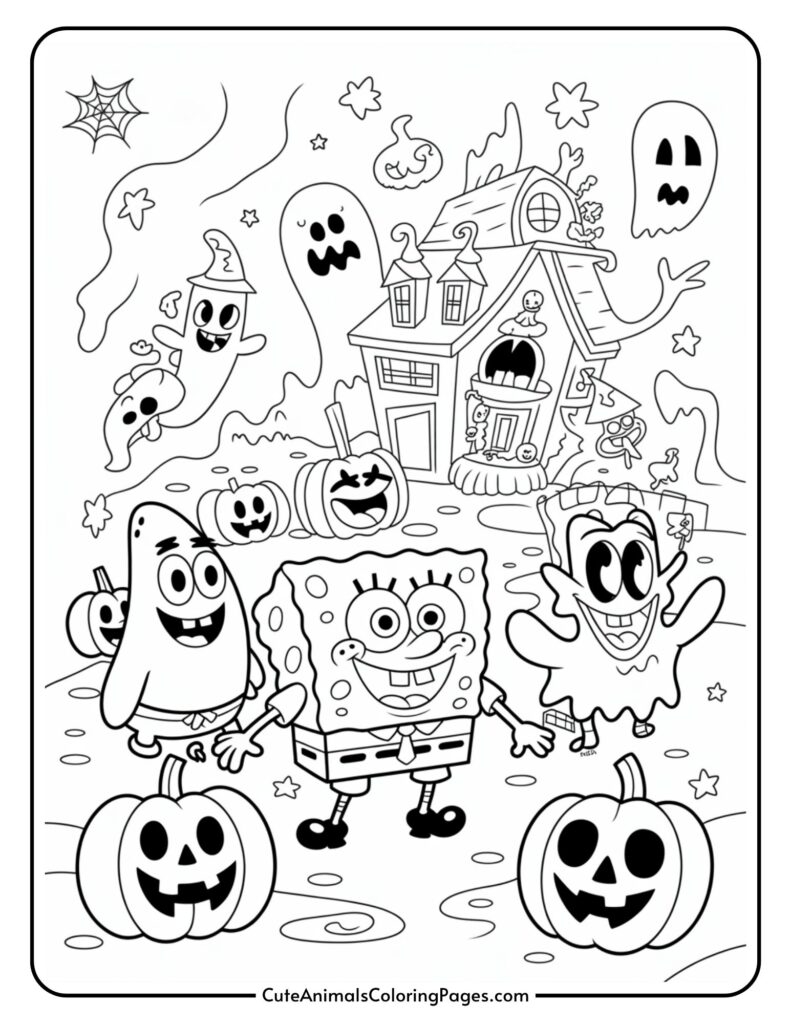 Halloween SpongeBob Coloring Pages 7 Free Printable Pages Cute Animals Coloring Pages