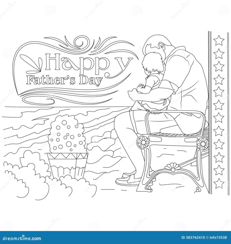 Happy Father s Day Coloring Page Father And Child On Bench Black And White Line Art Illustration For Coloring Stock Vector Illustration Of Special Coloring 383762410
