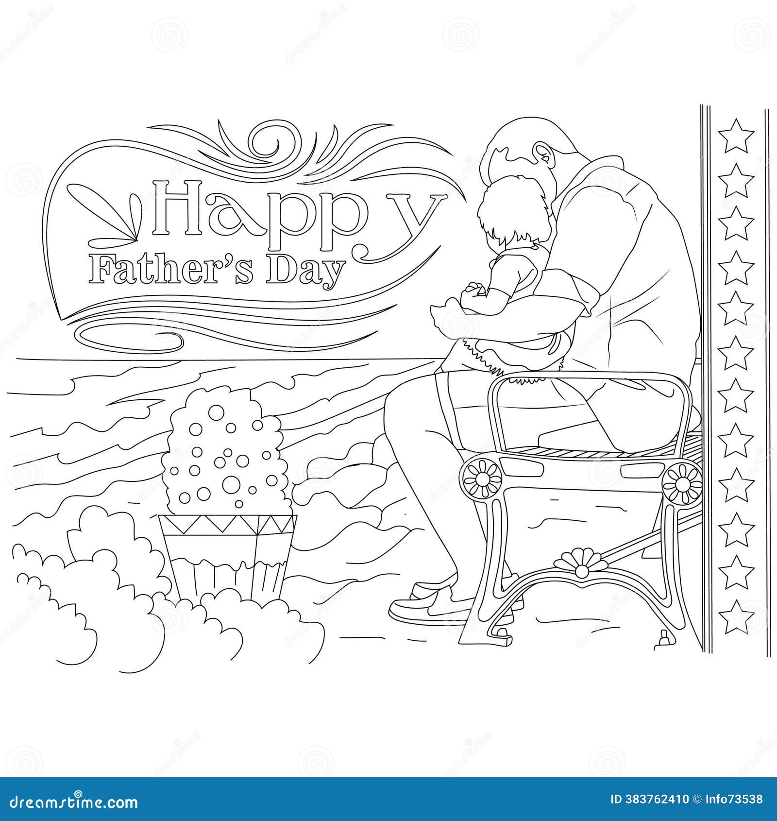 Happy Father s Day Coloring Page Father And Child On Bench Black And White Line Art Illustration For Coloring Stock Vector Illustration Of Special Coloring 383762410