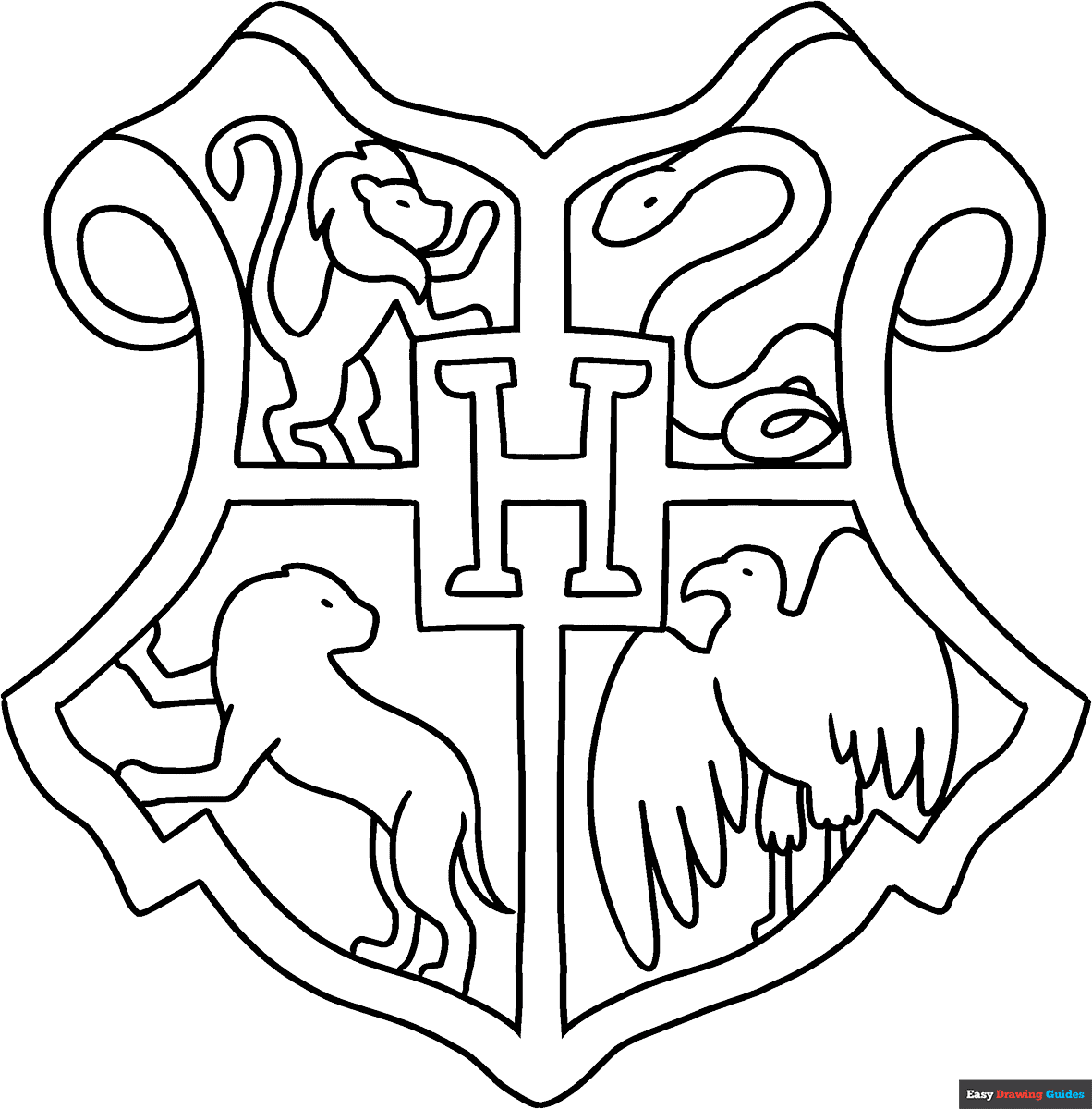 Hogwarts Crest Coloring Page Easy Drawing Guides