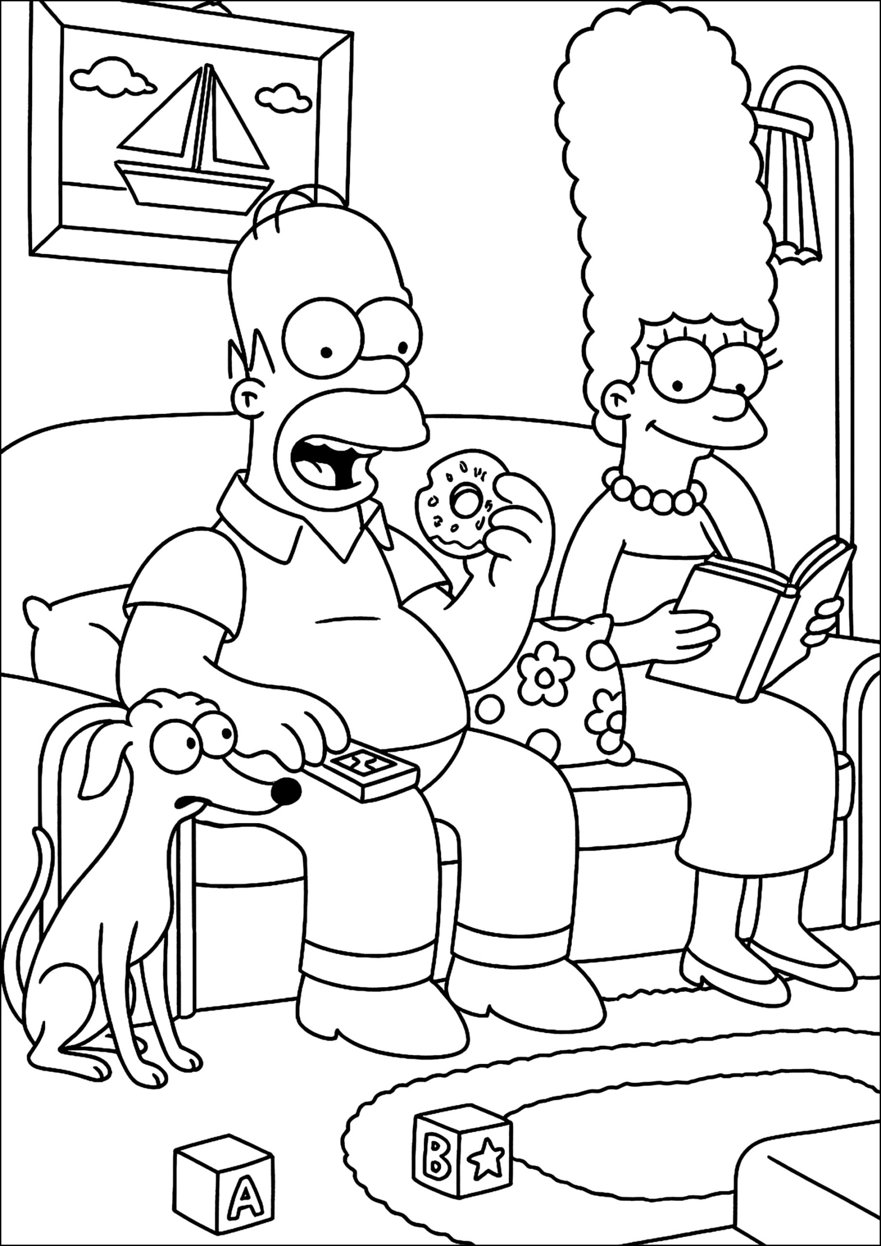 Homer And Marge In The Living Room The Simpsons Coloring Pages