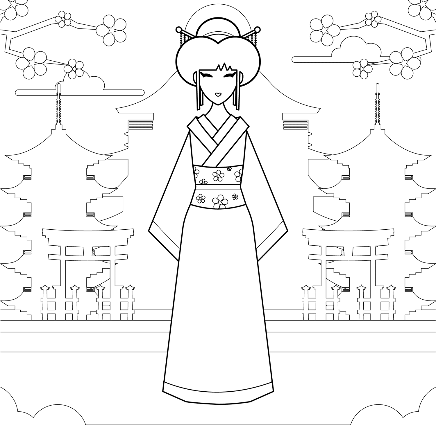 Japanese Woman Coloring Page Free Printable