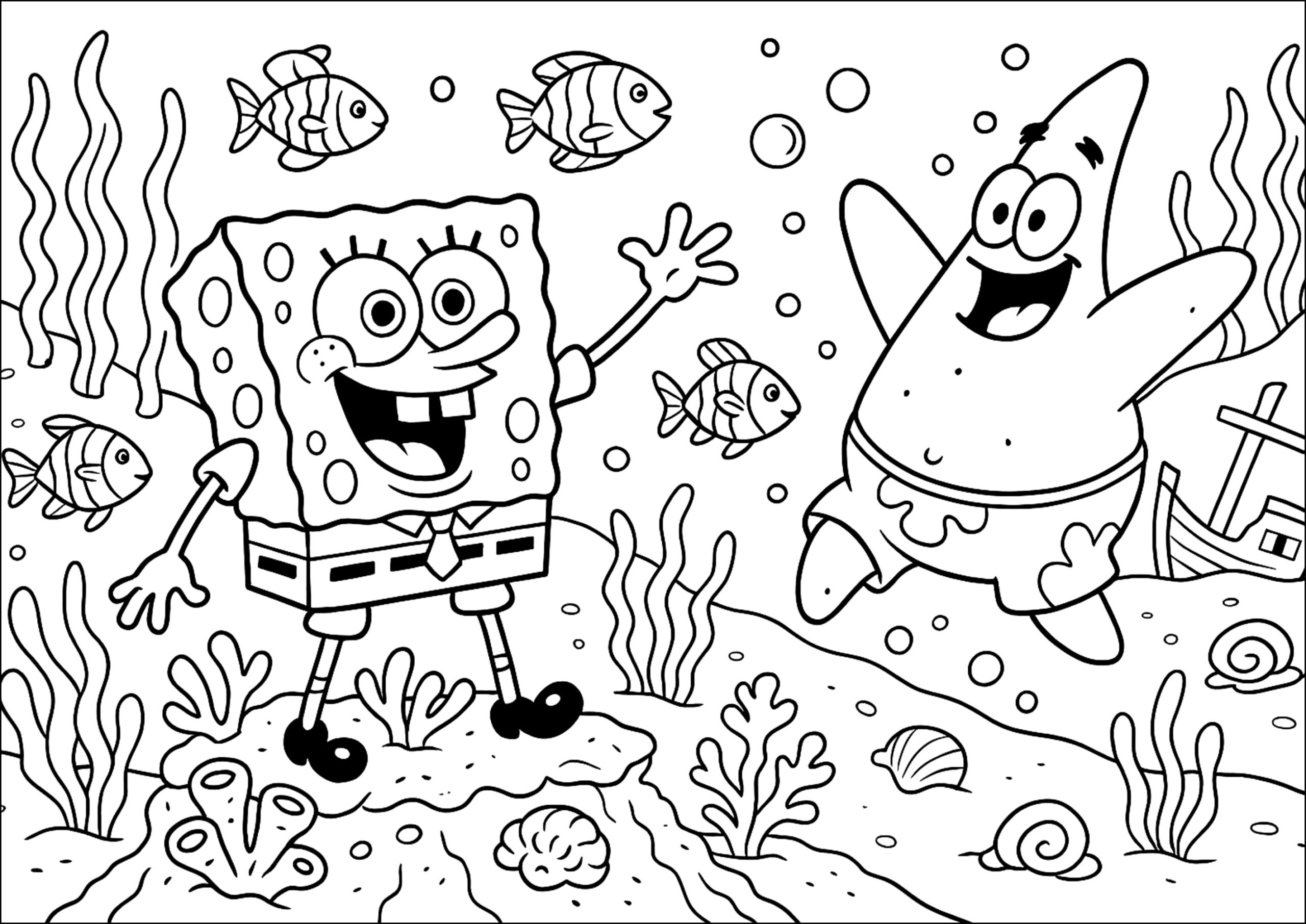 Joyful Adventure Under The Sea SpongeBob Coloring Pages