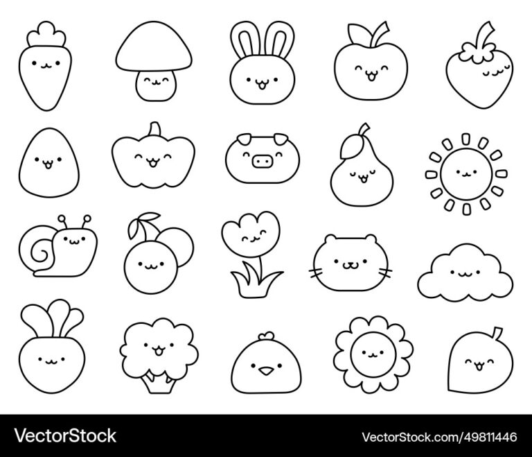 Kawaii Cartoon Farm Characters Coloring Page Royalty Free Vector VectorStock