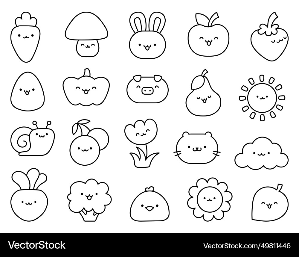 Kawaii Cartoon Farm Characters Coloring Page Royalty Free Vector VectorStock Kawaii Cartoon Farm Characters Coloring Page Royalty Free Vector VectorStock
