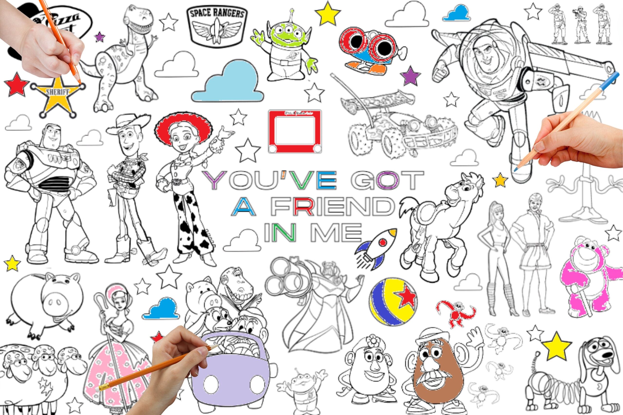 Large jumbo Coloring Pages Toy Story 24in X 36in Etsy