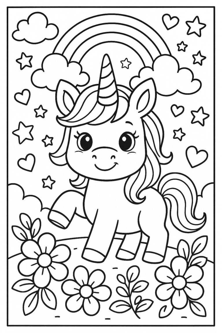 Magical Unicorn Coloring Page Rainbow Activity For Kids instant Download Etsy