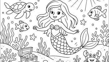Mermaid Searching For Treasure Under The Sea Mermaid Coloring Pages