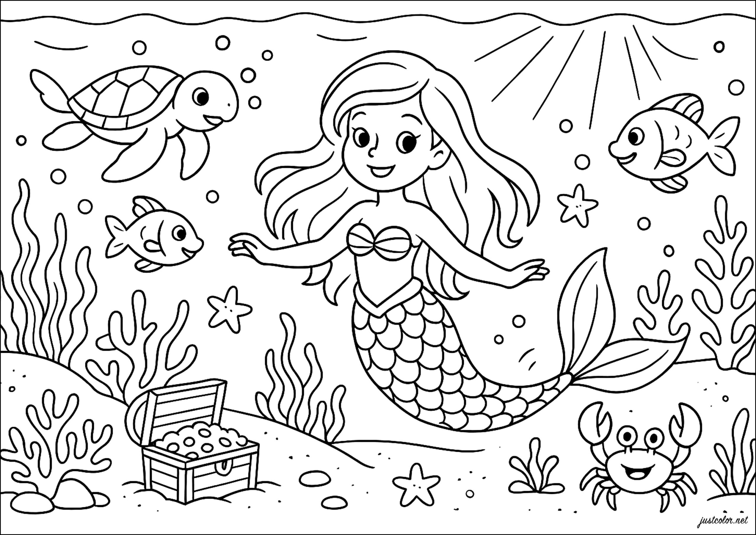 mermaid color pages printable