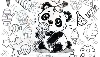 Panda Party Coloring Page Large 24x24 Printable Coloring Sheet For Adults And Kids Fun Birthday And Party themed Design Etsy