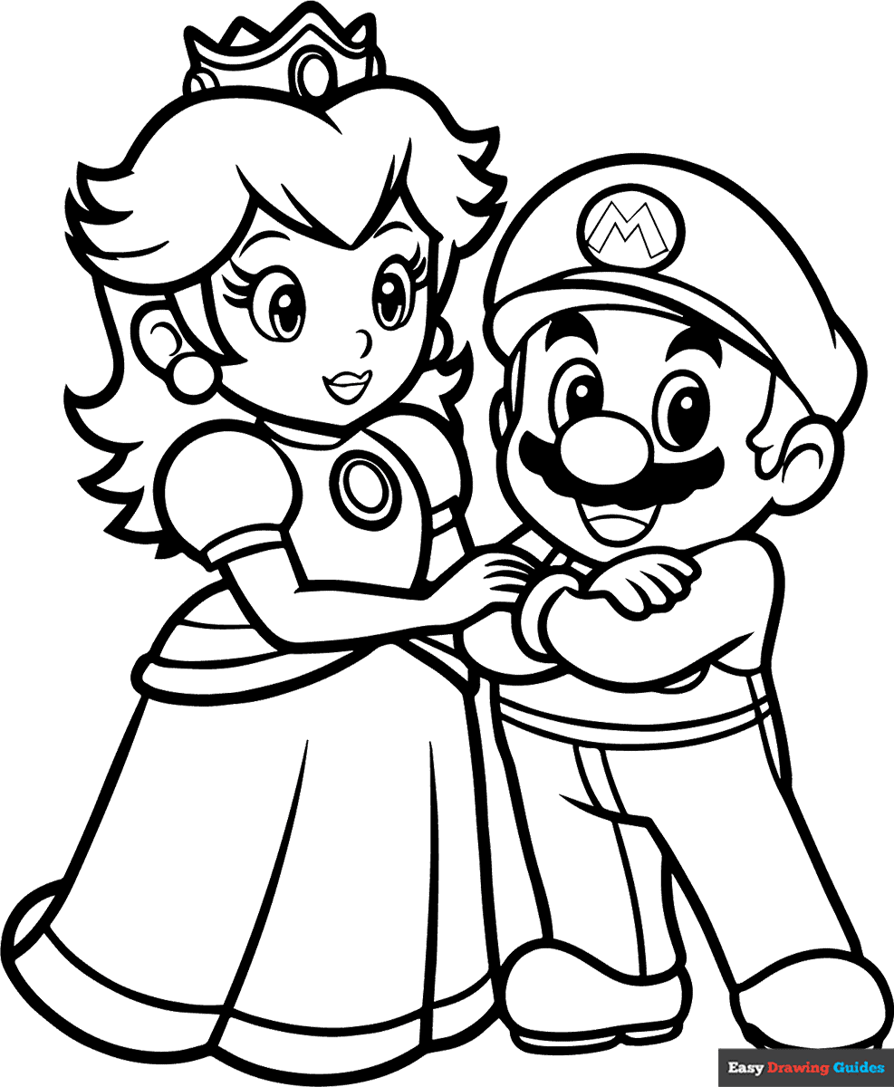 Princess Peach And Mario Coloring Page Easy Drawing Guides Princess Peach And Mario Coloring Page Easy Drawing Guides