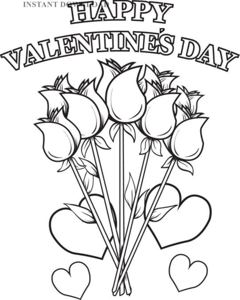 Printable Hearts And Flowers Valentine Coloring Sheet instant Download digital File 8 X 10 Printable Valentine adult Coloring Download Etsy