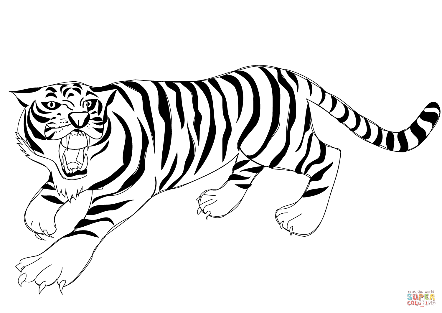 Roaring Tiger Coloring Page Free Printable