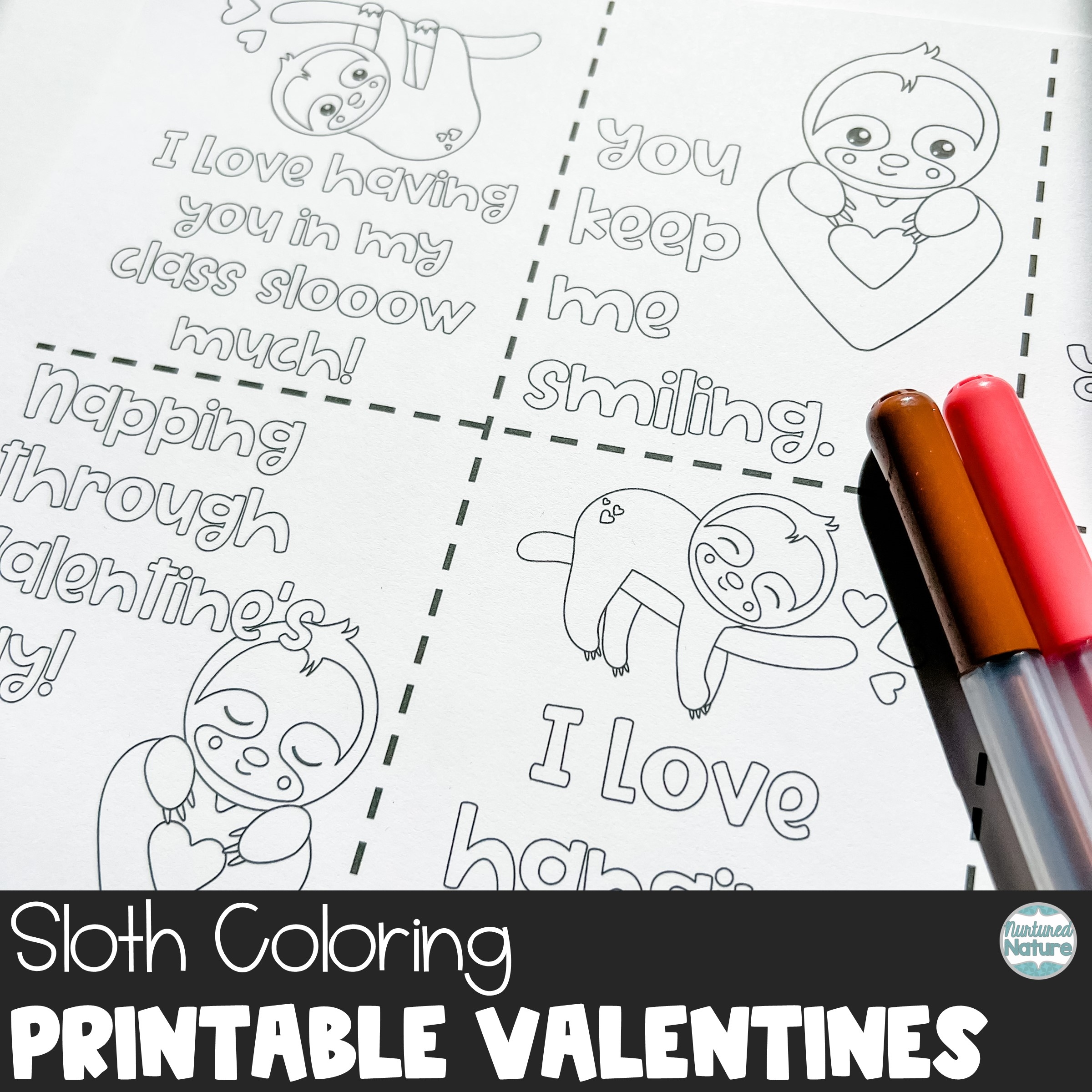 Sloth Coloring Valentine s Day Cards For Students Made By Teachers Sloth Coloring Valentine s Day Cards For Students Made By Teachers