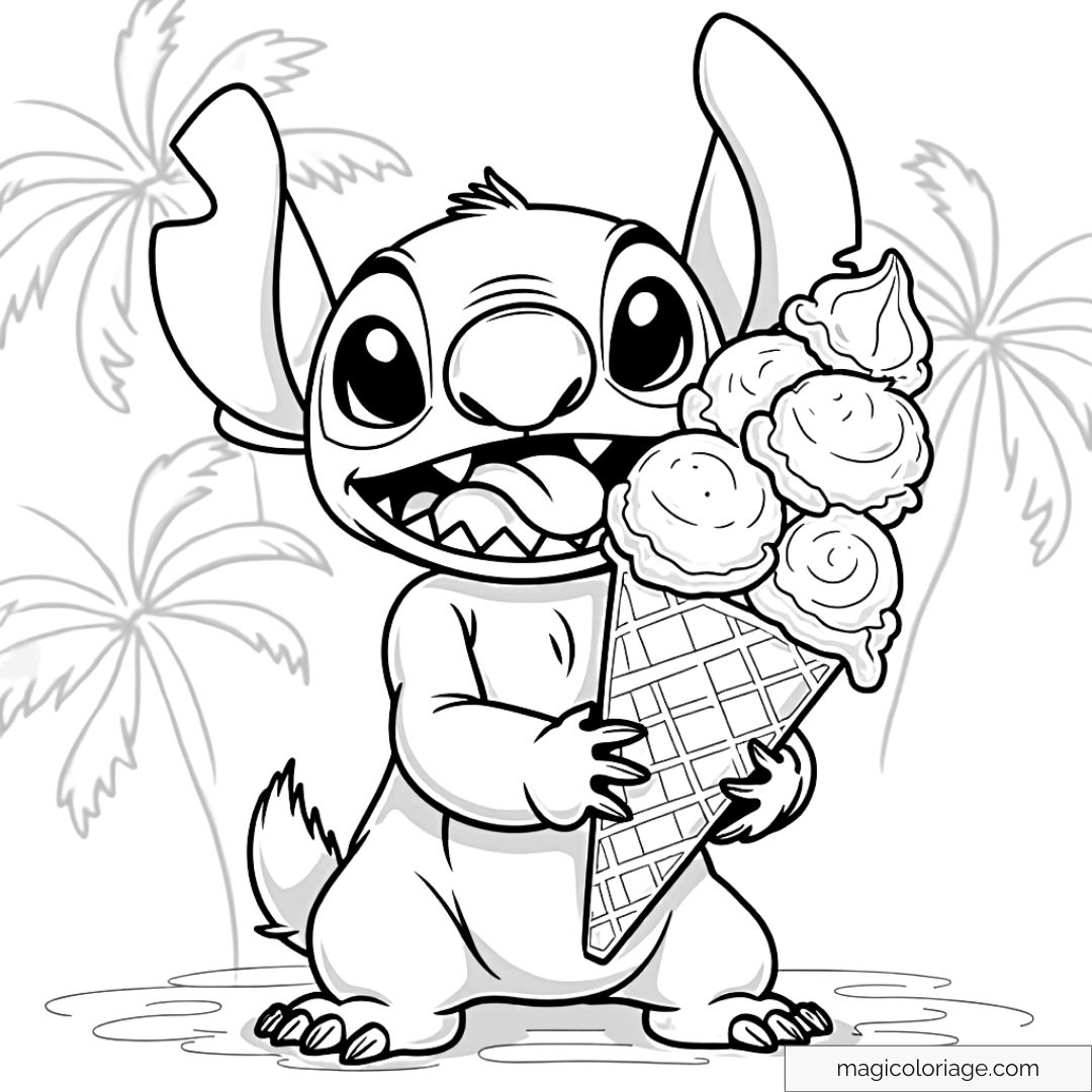 Stitch Coloring Page With Giant Ice Cream