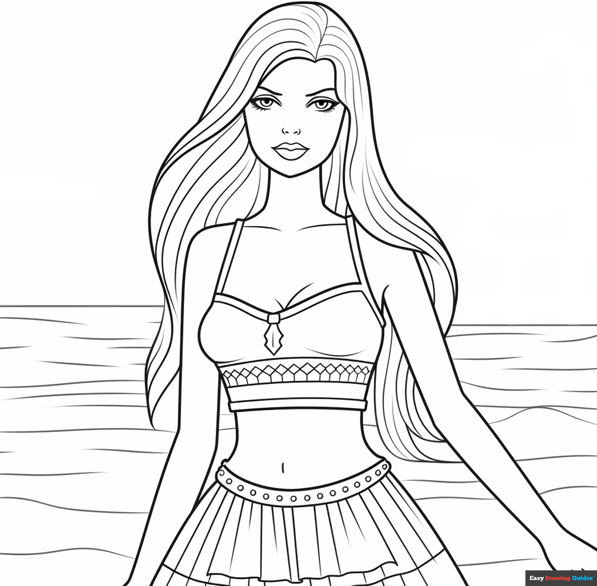 Summer Barbie Coloring Page Easy Drawing Guides
