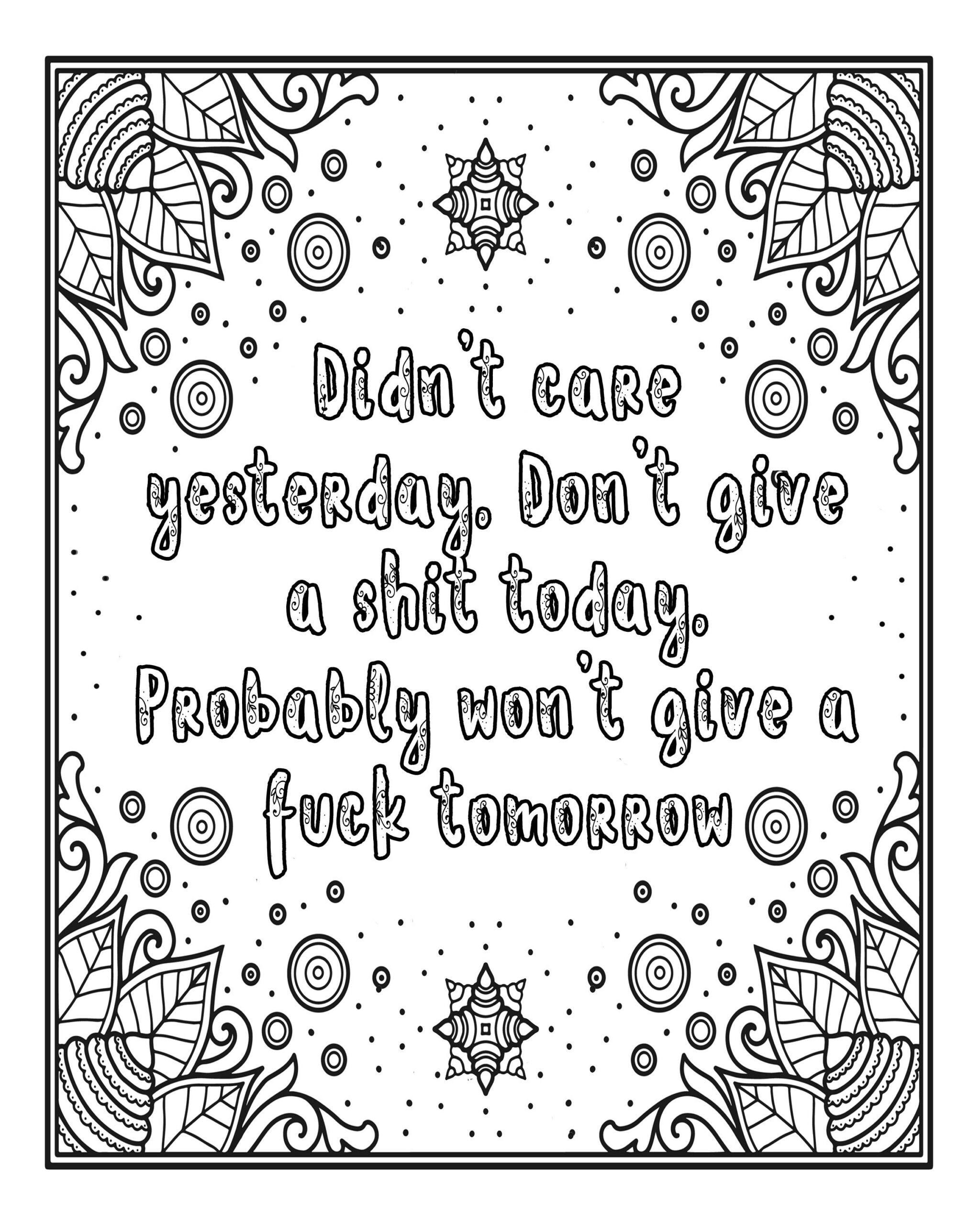 Swear Words Adult Coloring Pages Sassy Cuss Word Stress Relief Pages Instant Digital Download Etsy