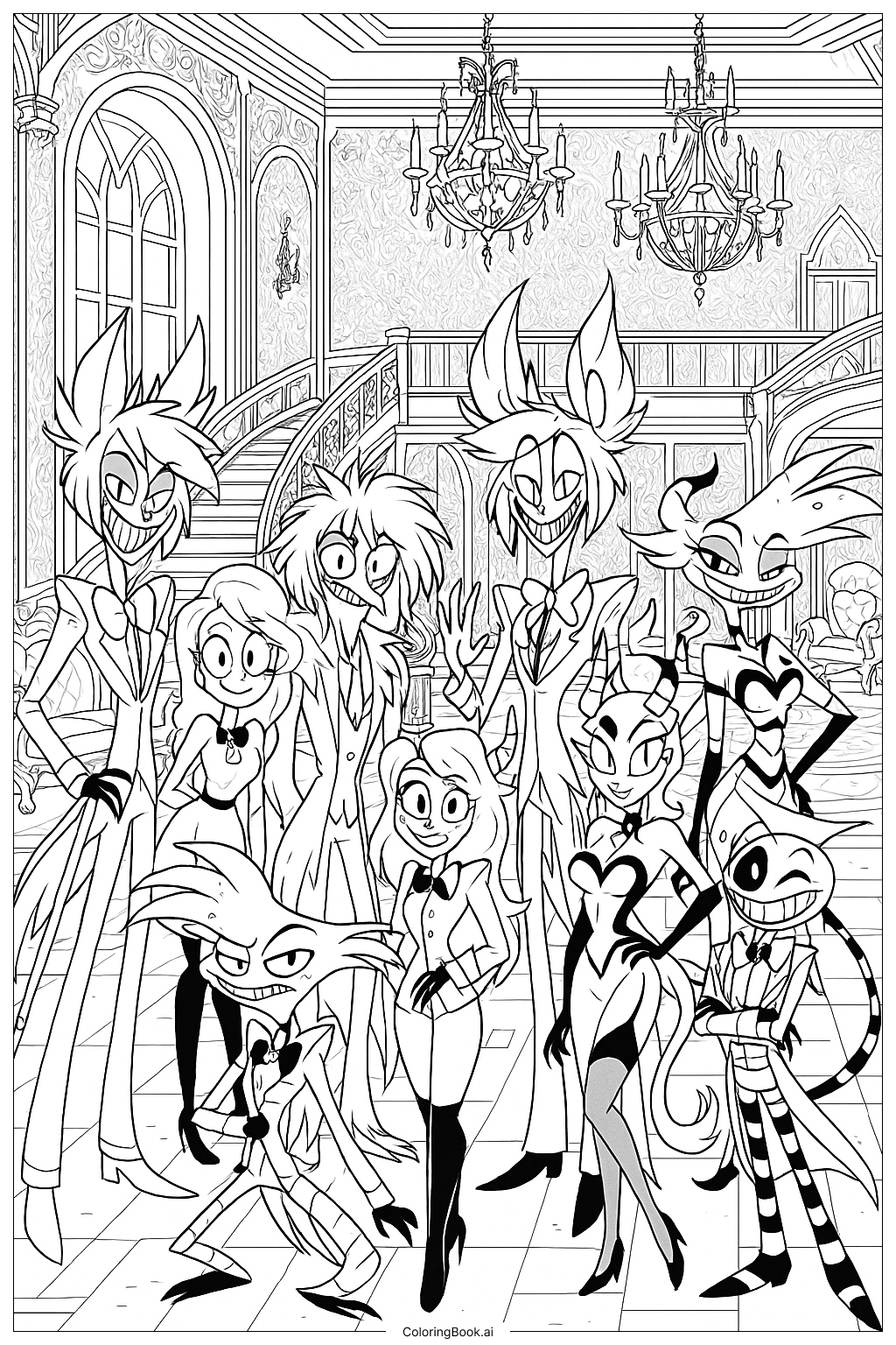 The Full Cast Of The Hazbin Hotel Coloring Page Free PDF PNG Printable The Full Cast Of The Hazbin Hotel Coloring Page Free PDF PNG Printable