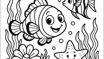 Three Fish And A Starfish Fish Coloring Pages