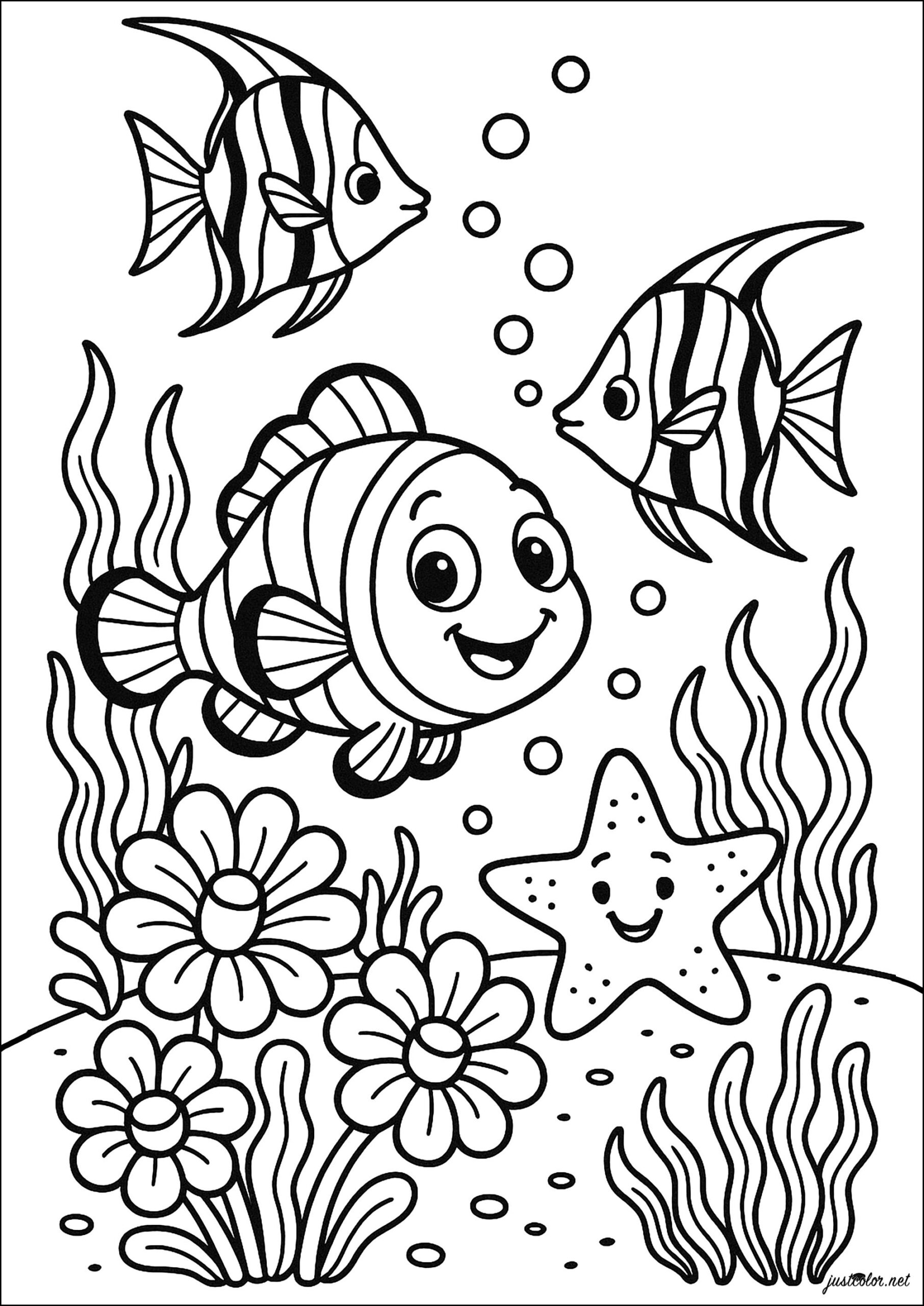 Three Fish And A Starfish Fish Coloring Pages Three Fish And A Starfish Fish Coloring Pages