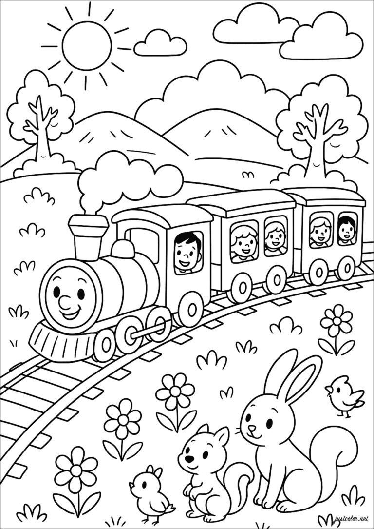 Train Travel With Friends Transport Coloring Pages